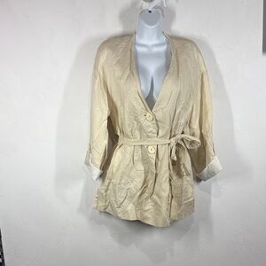 Zara Cream Linen Blend Buttoned Wrap Jacket size large